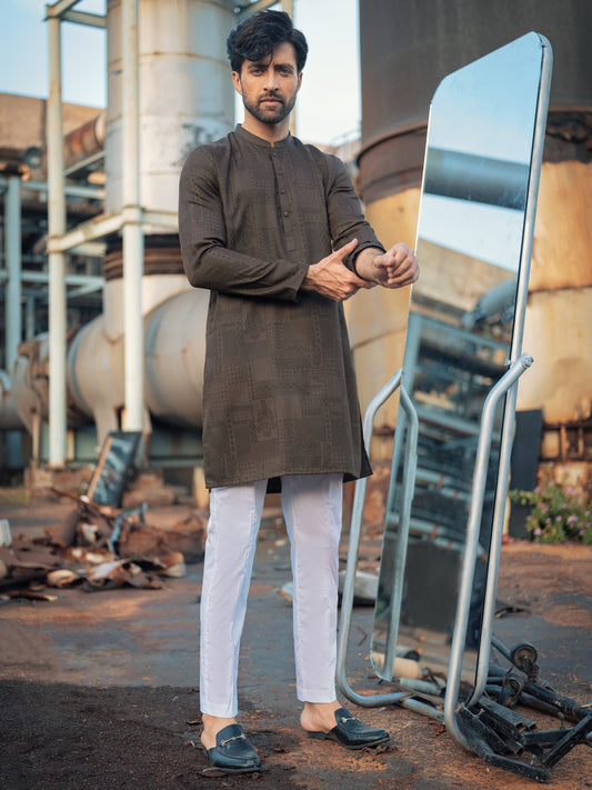 Brown Textured Kurta - AL-K-969