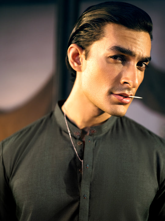 Green Blended Kurta - AL-K-1048