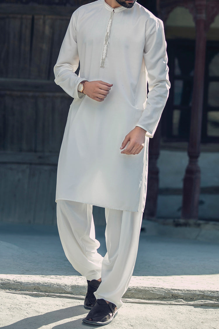 White Blended Kameez Shalwar - AL-KS-2272