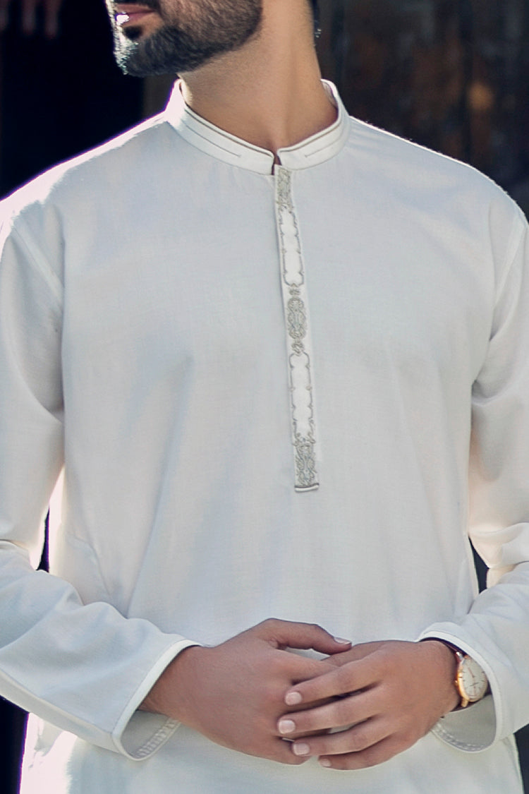 White Blended Kameez Shalwar - AL-KS-2272