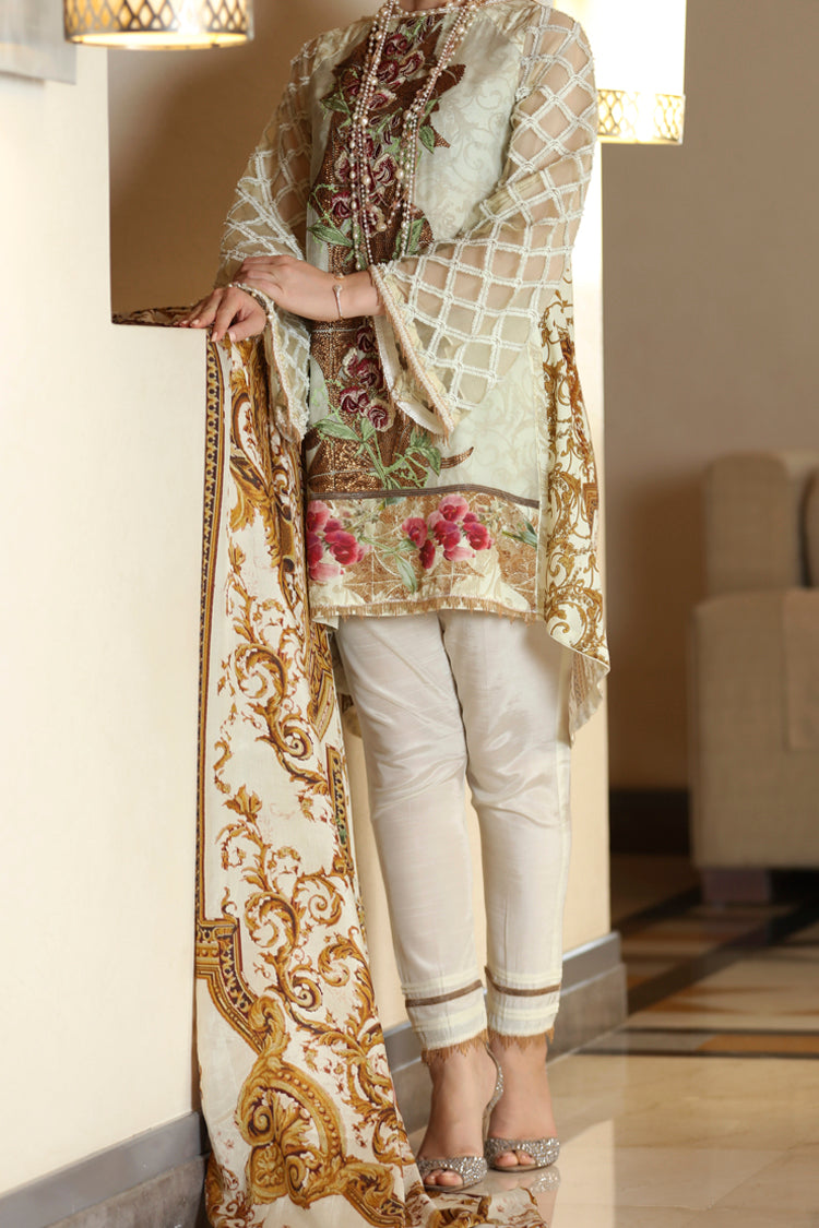 Gold Silk Viscose 3 Piece Stitched - ALP-559