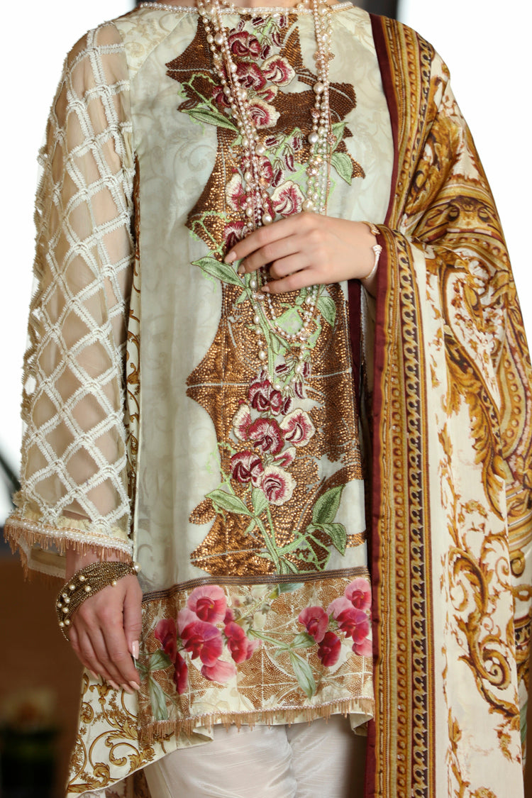 Gold Silk Viscose 3 Piece Stitched - ALP-559