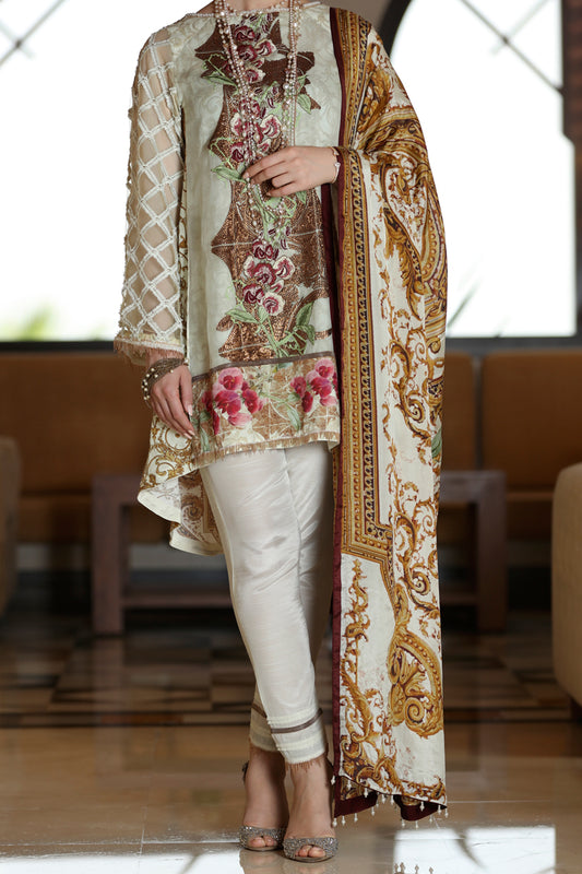 Gold Silk Viscose 3Pc Stitched - ALP-559