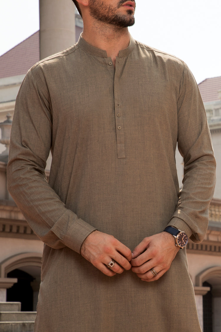 Ash Brown Blended Kameez Shalwar - AL-KS-2293