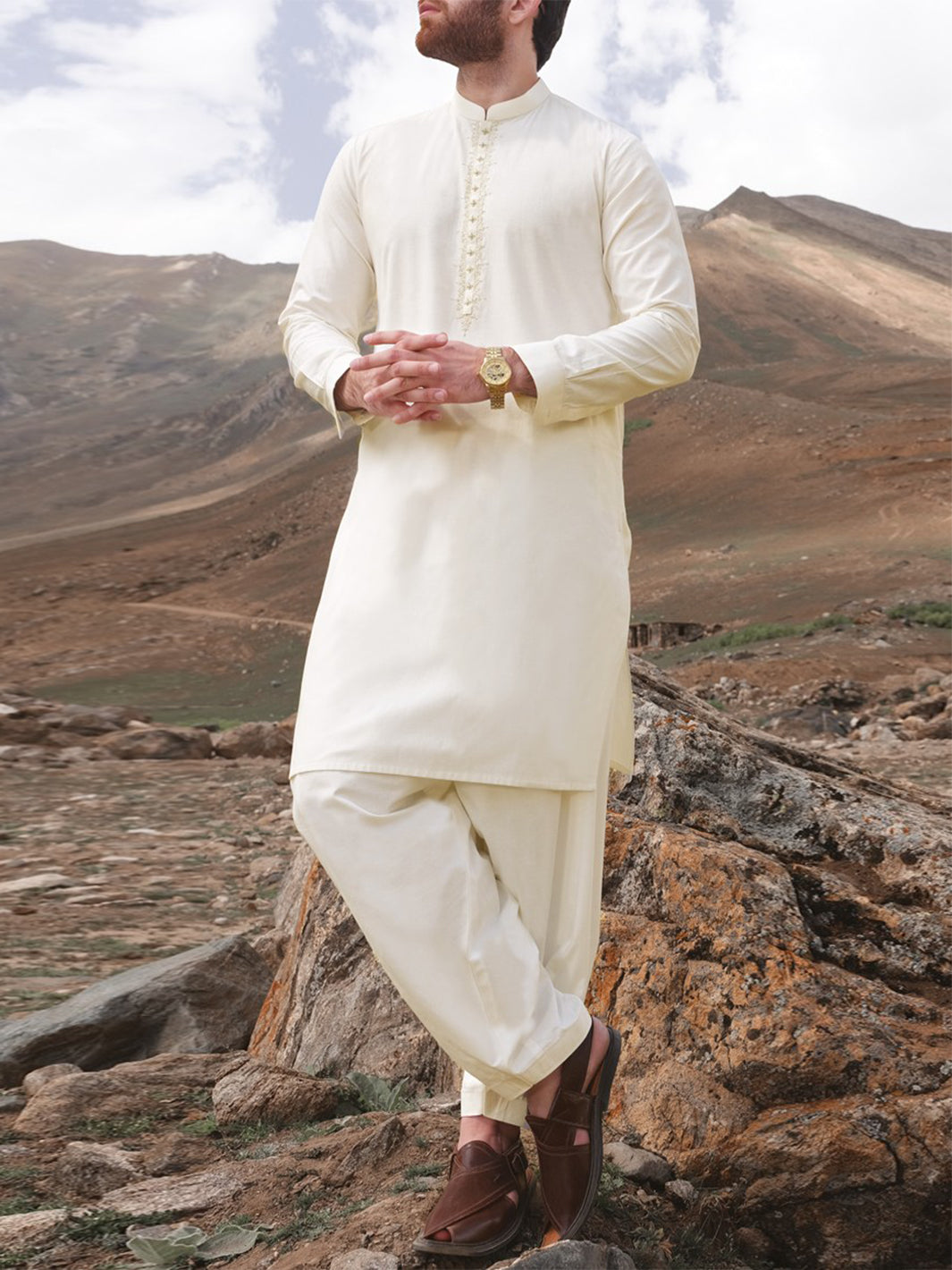 Off White Blended Kameez Shalwar - AL-KS-2374