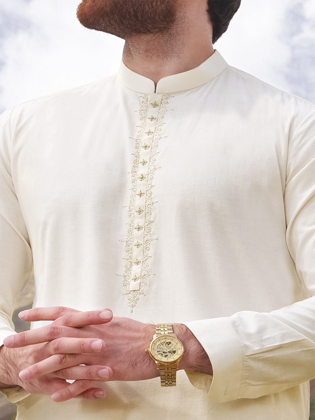 Off White Blended Kameez Shalwar - AL-KS-2374