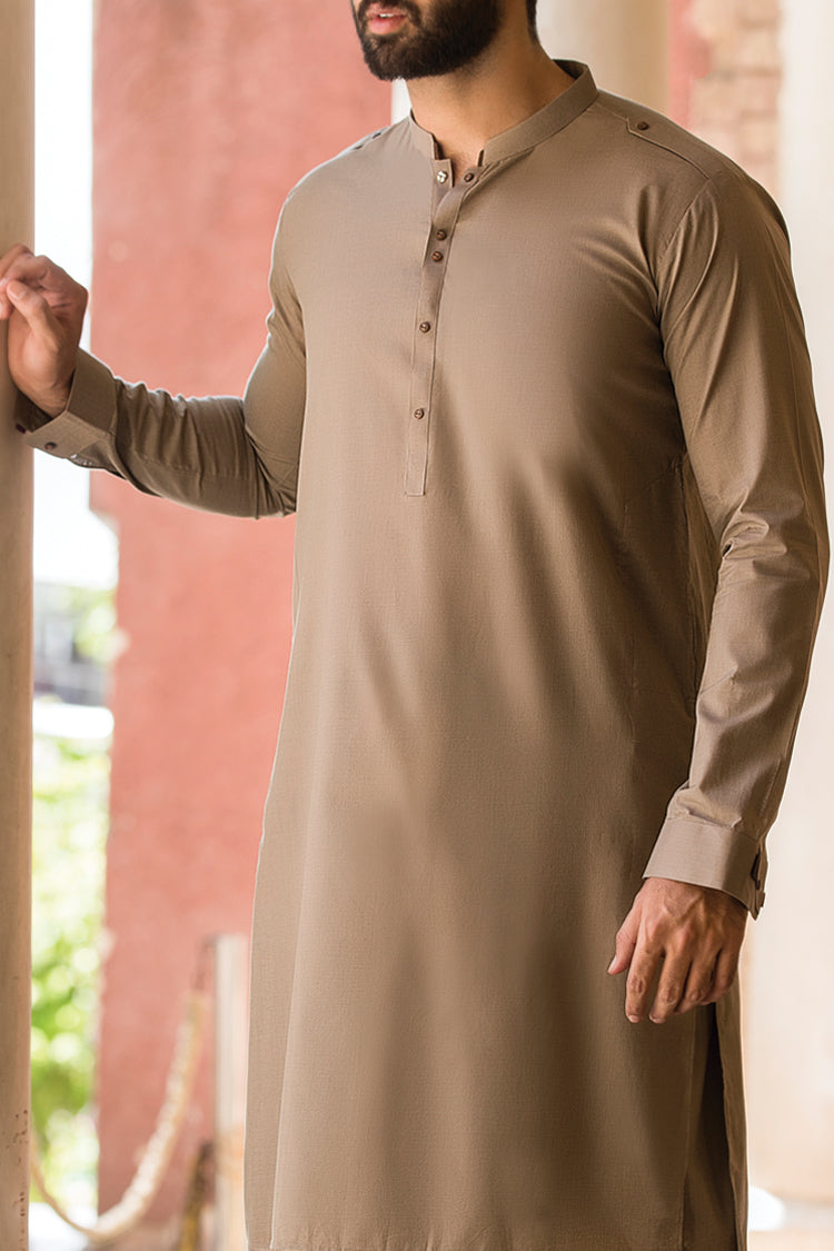 Sand Colored Blended Kameez Shalwar - AL-KS-2381