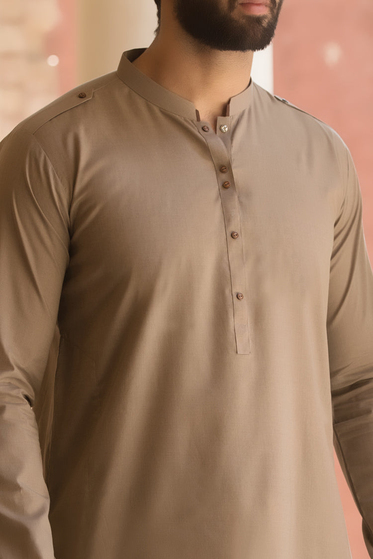 Sand Colored Blended Kameez Shalwar - AL-KS-2381