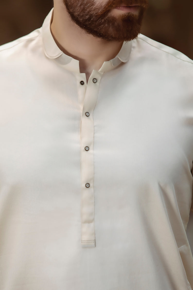 Off White Cotton Kameez Shalwar - AL-KS-2383