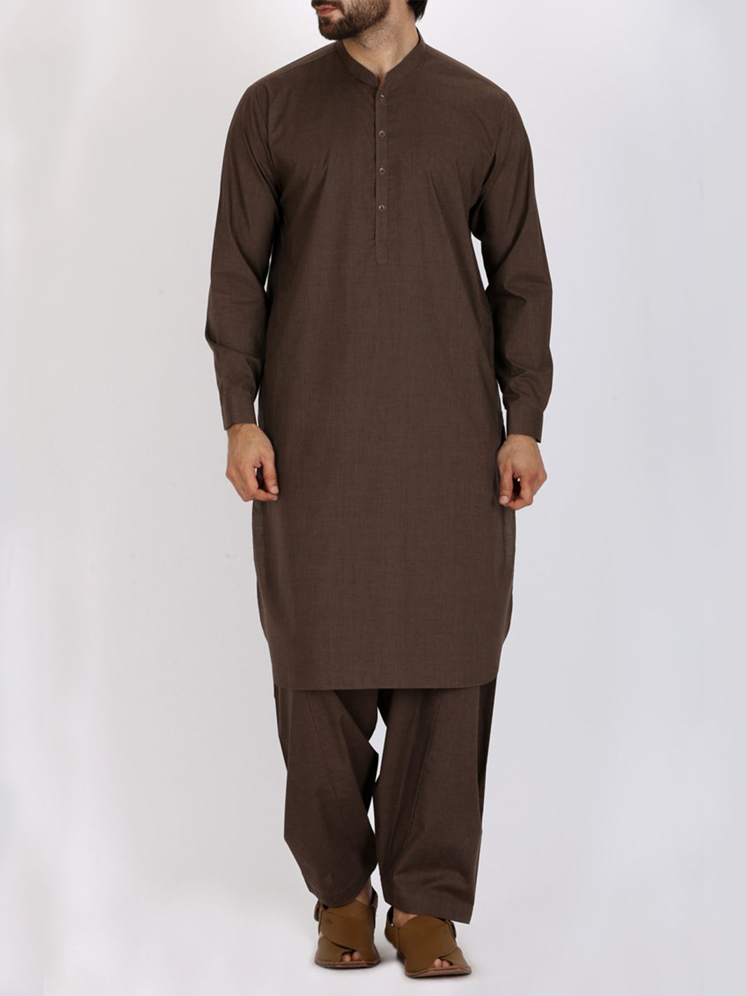 Brown Blended Kameez Shalwar - AL-KS-2393