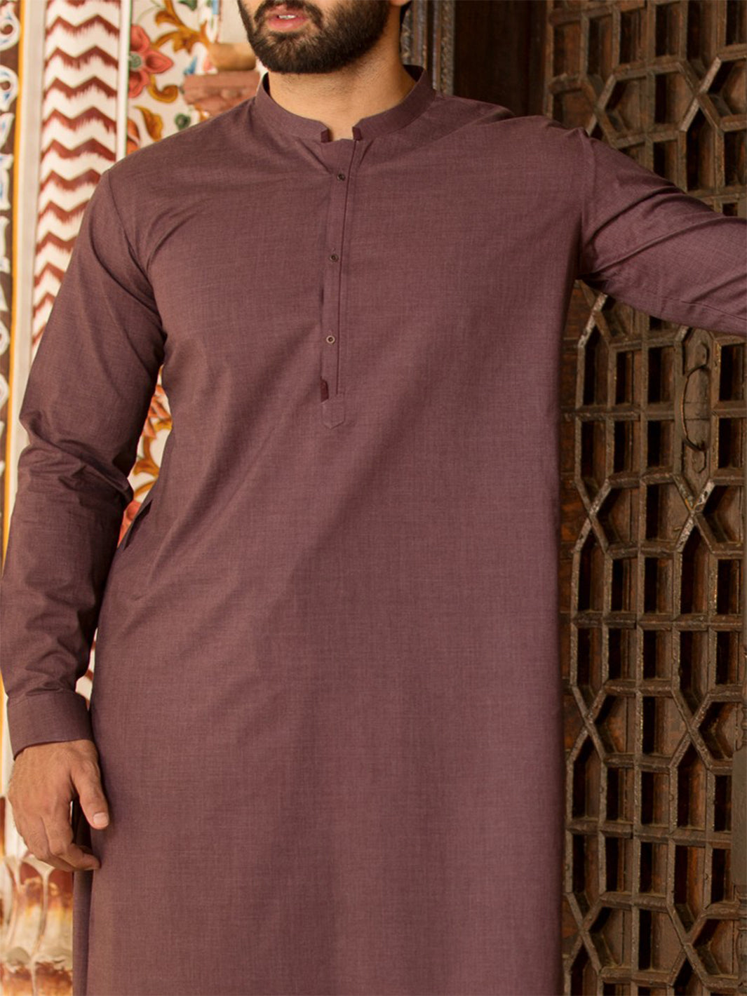 Burgundy Blended Kameez Shalwar - AL-KS-2400