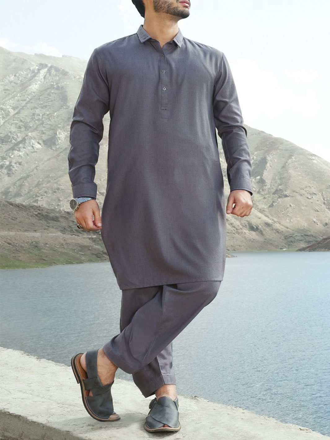 Grey Blended Kameez Shalwar - AL-KS-2404