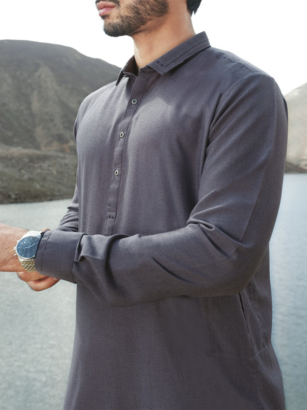 Grey Blended Kameez Shalwar - AL-KS-2404