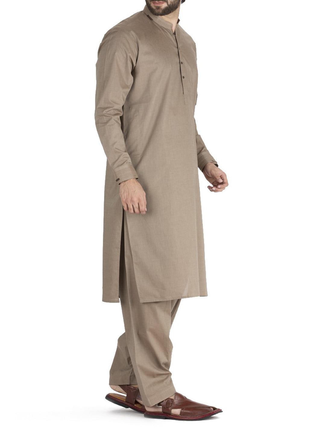 Light Brown Cotton Kameez Shalwar - AL-KS-2419