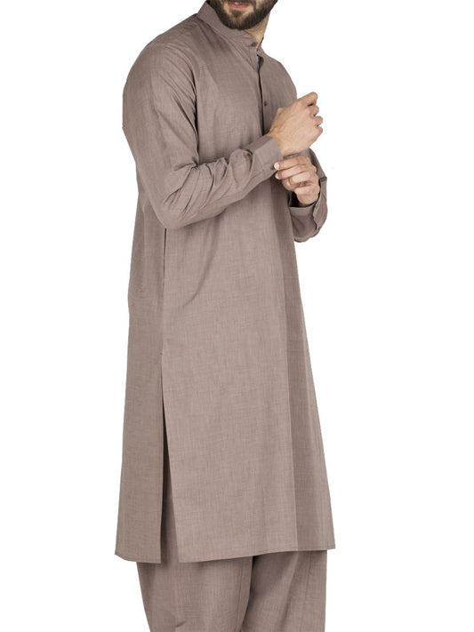 Light Brown Cotton Kameez Shalwar - AL-KS-2426