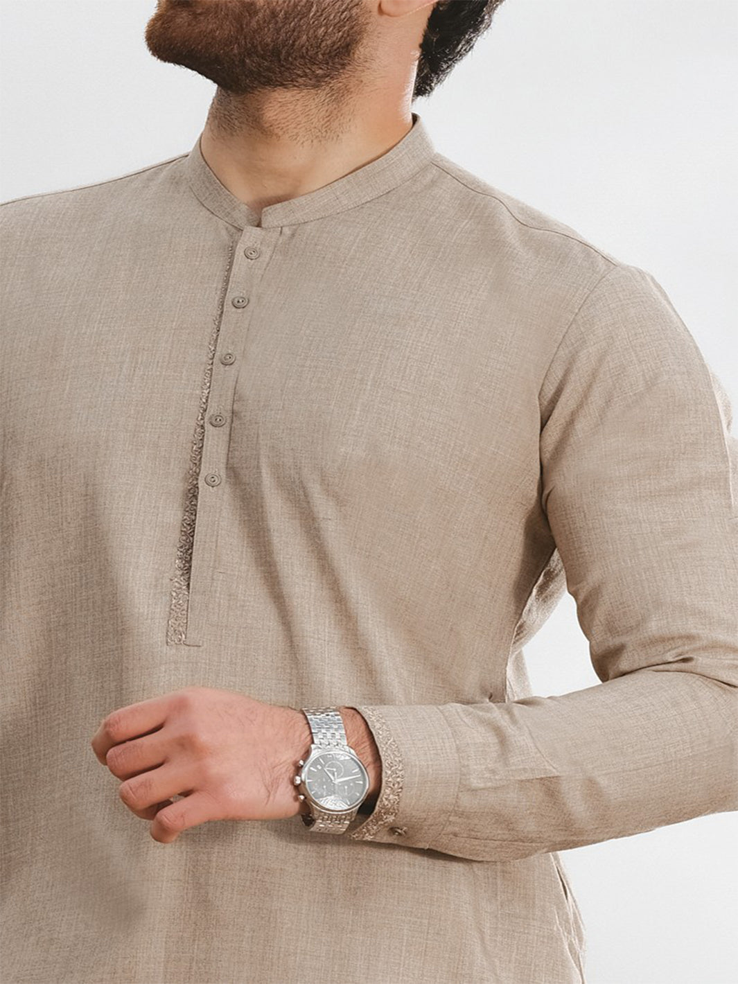 Sand Colored Blended Kameez Shalwar - AL-KS-2428