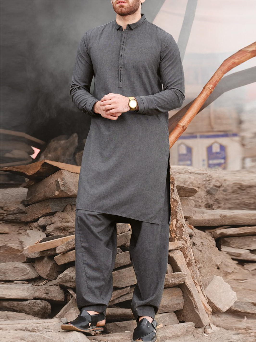 Grey Blended Kameez Shalwar - AL-KS-2434