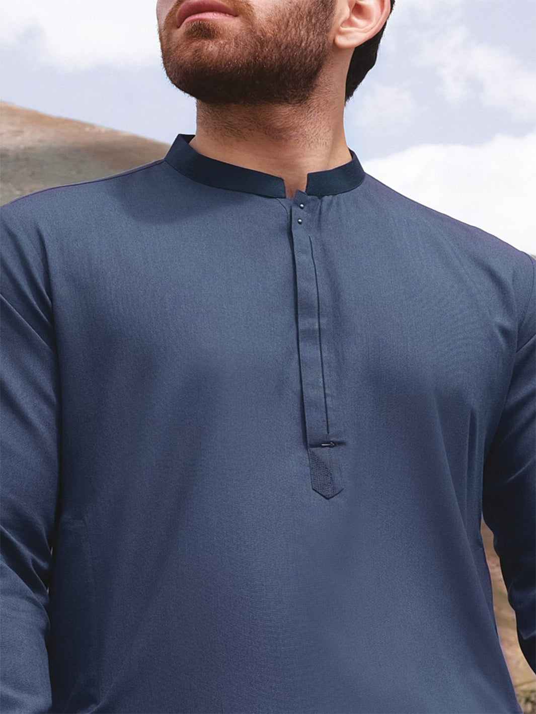 Greyish Blue Blended Kameez Shalwar - AL-KS-2438