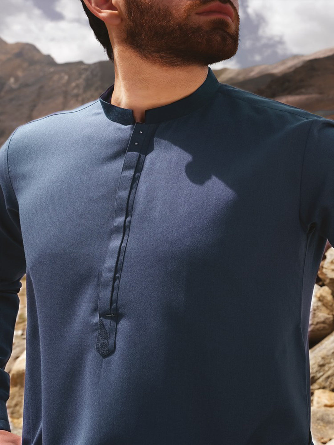 Greyish Blue Blended Kameez Shalwar - AL-KS-2438
