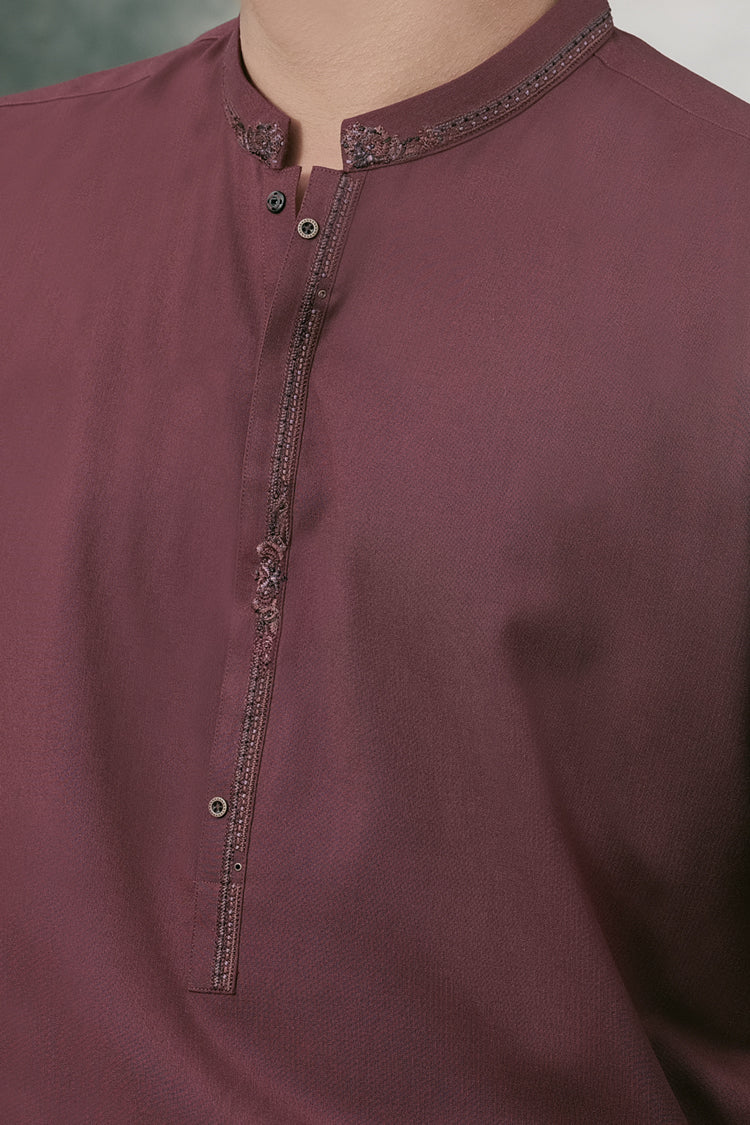 Burgundy Blended Kameez Shalwar - AL-KS-2453