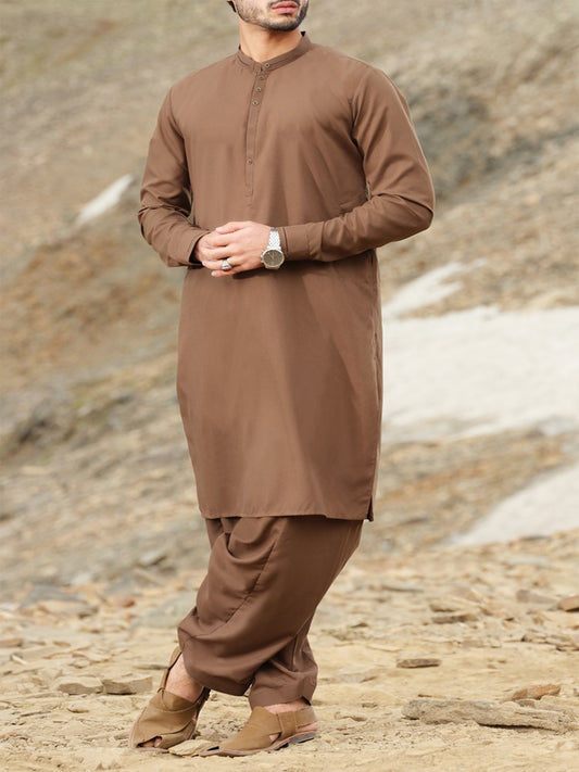 Brown Blended Kameez Shalwar - AL-KS-2455