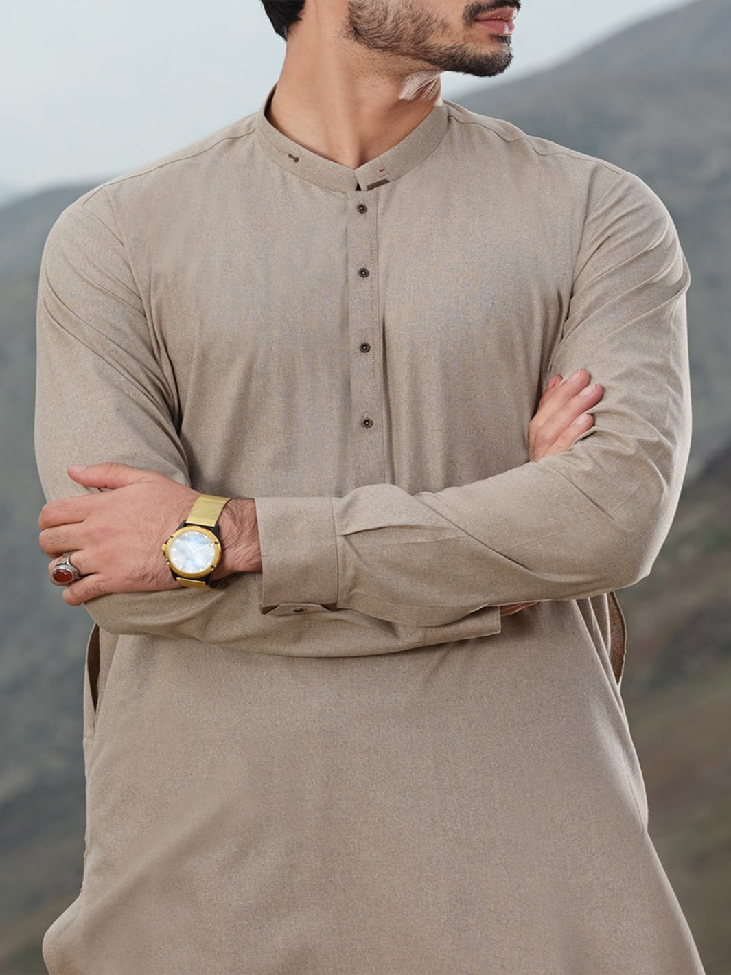 Beige Blended Kameez Shalwar - AL-KS-2459