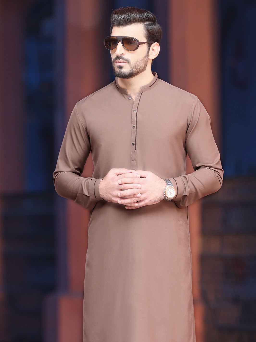 Brown Blended Kameez Shalwar - AL-KS-2523