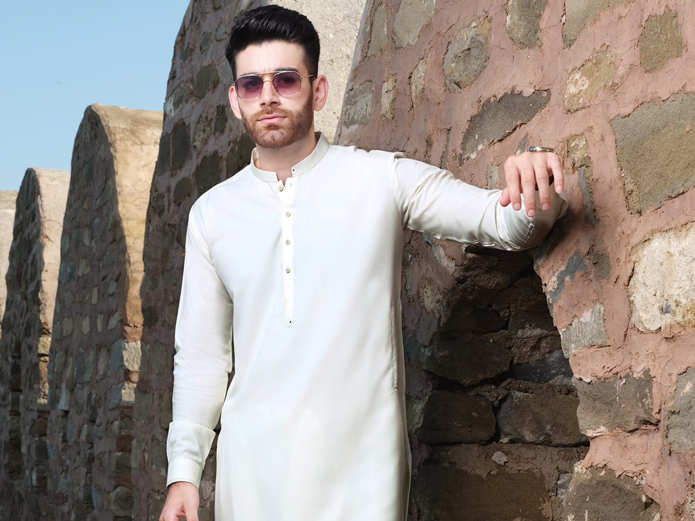 Off White Blended Kurta Shalwar - AL-KS-2526