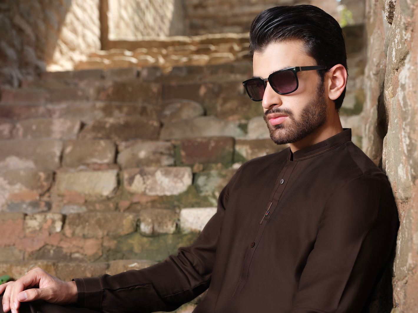 Dark Brown Blended Kurta Shalwar - AL-KS-2528