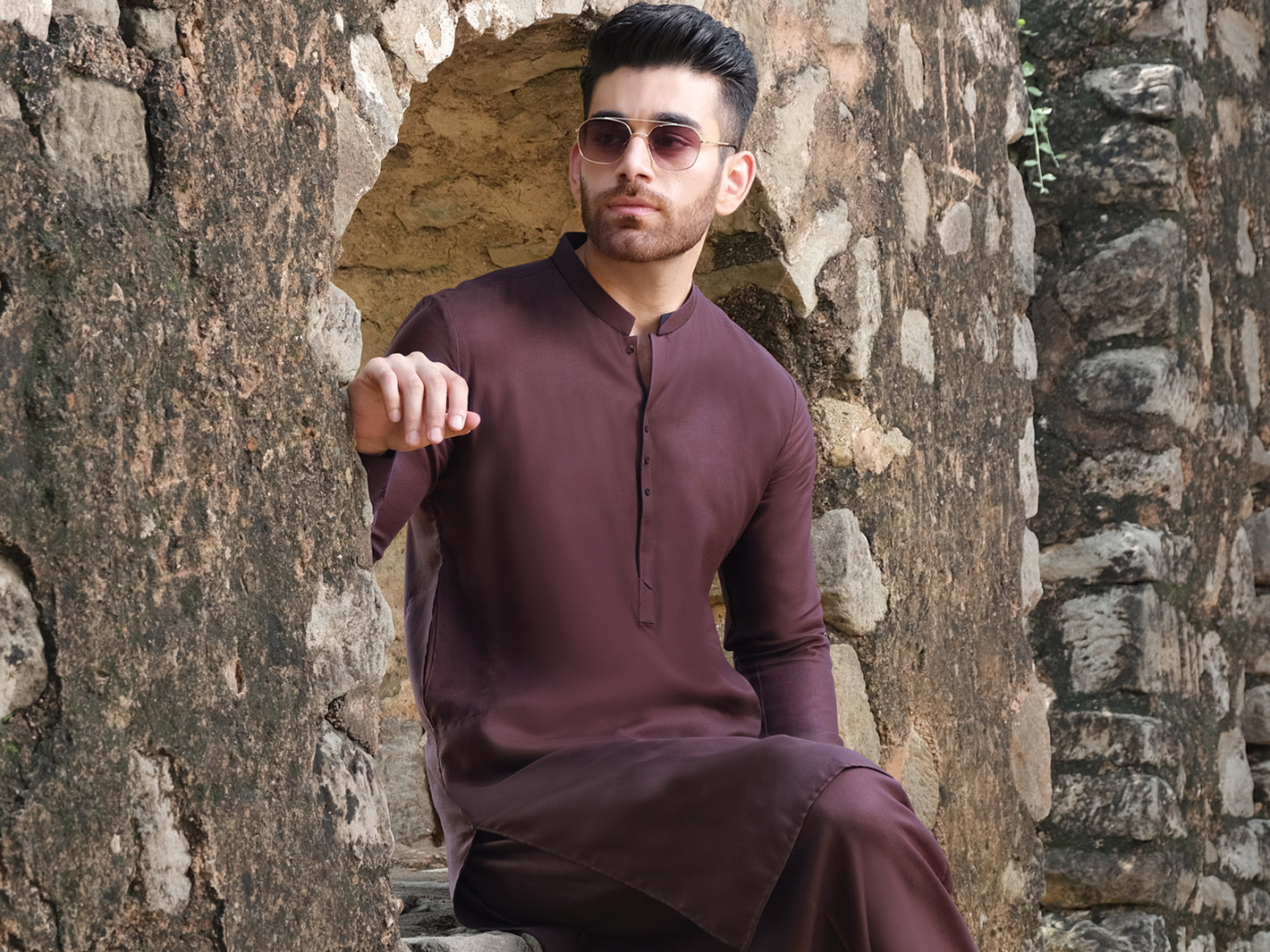 Purple Blended Kurta Shalwar - AL-KS-2529