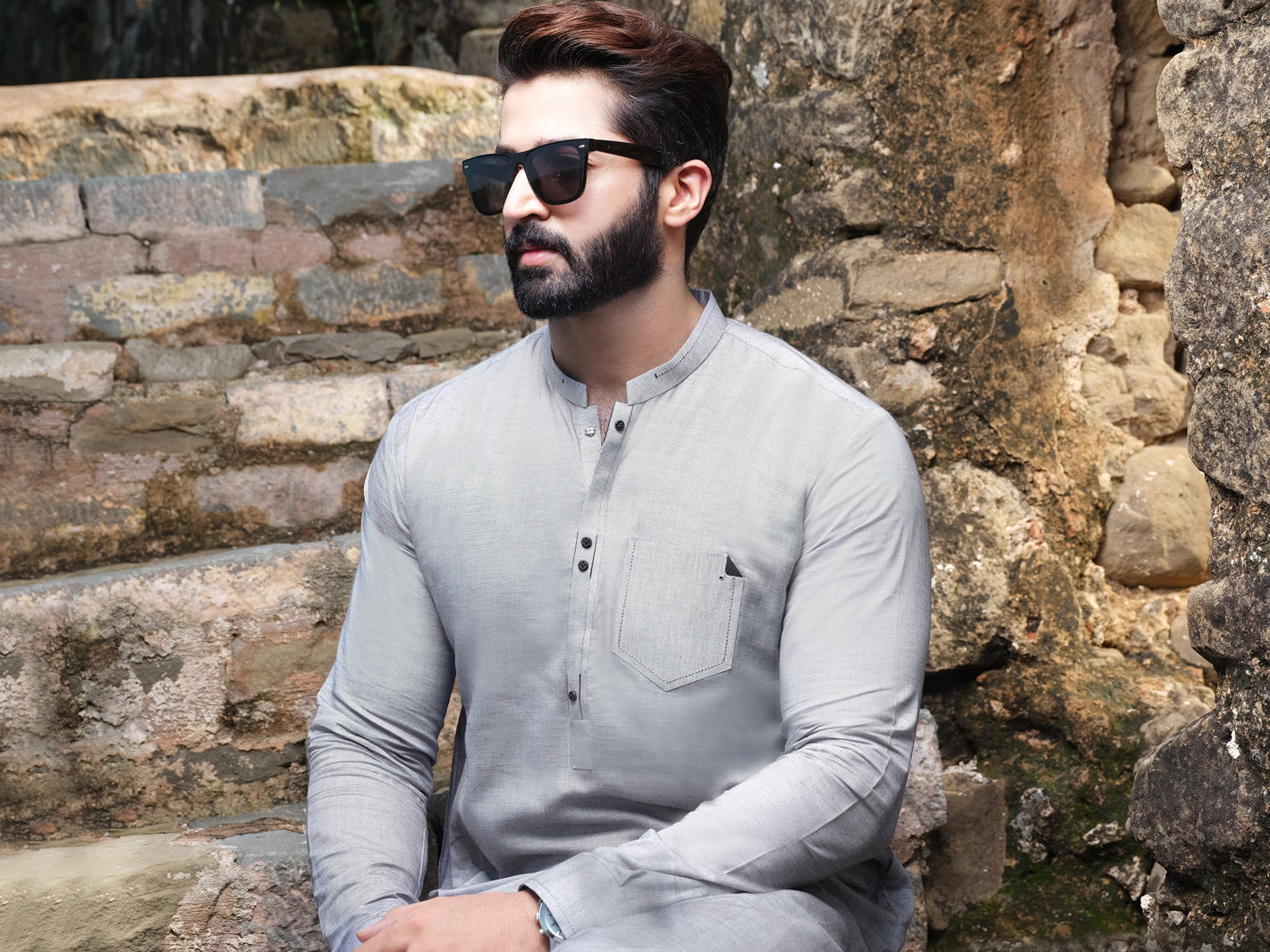 Grey Blended Kameez Shalwar - AL-KS-2534