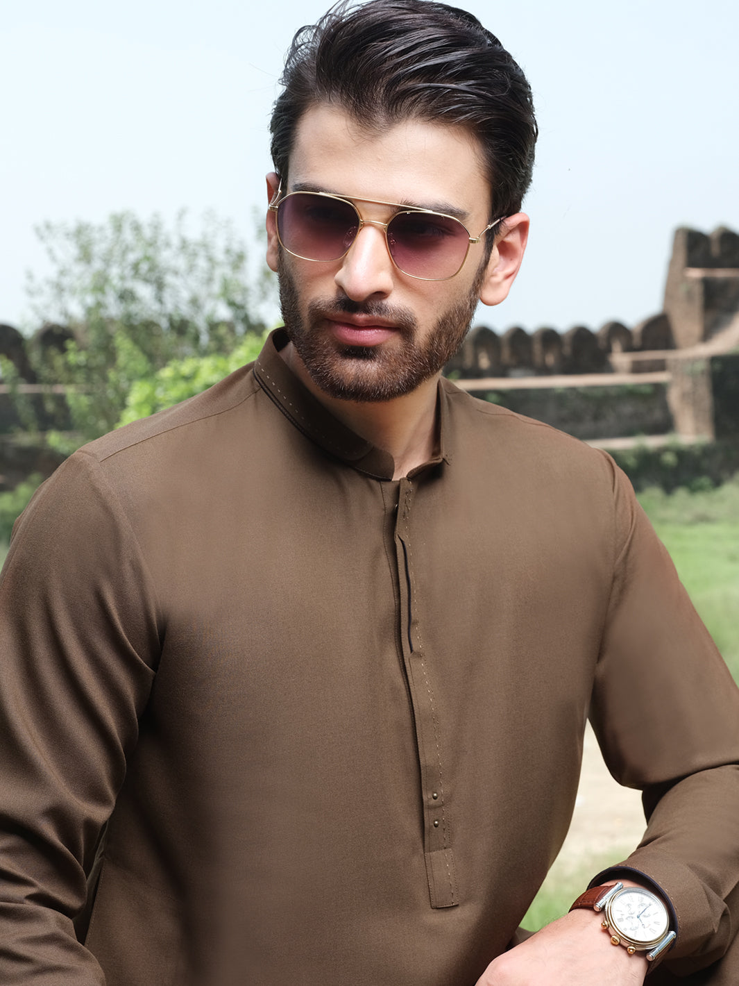 Brown Blended Kameez Shalwar - AL-KS-2535