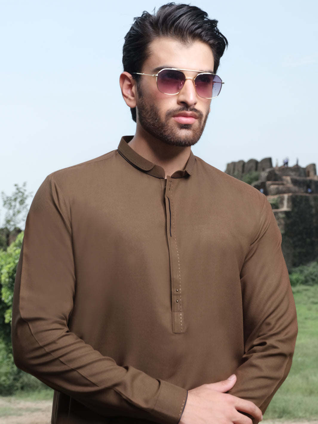 Brown Blended Kameez Shalwar - AL-KS-2535