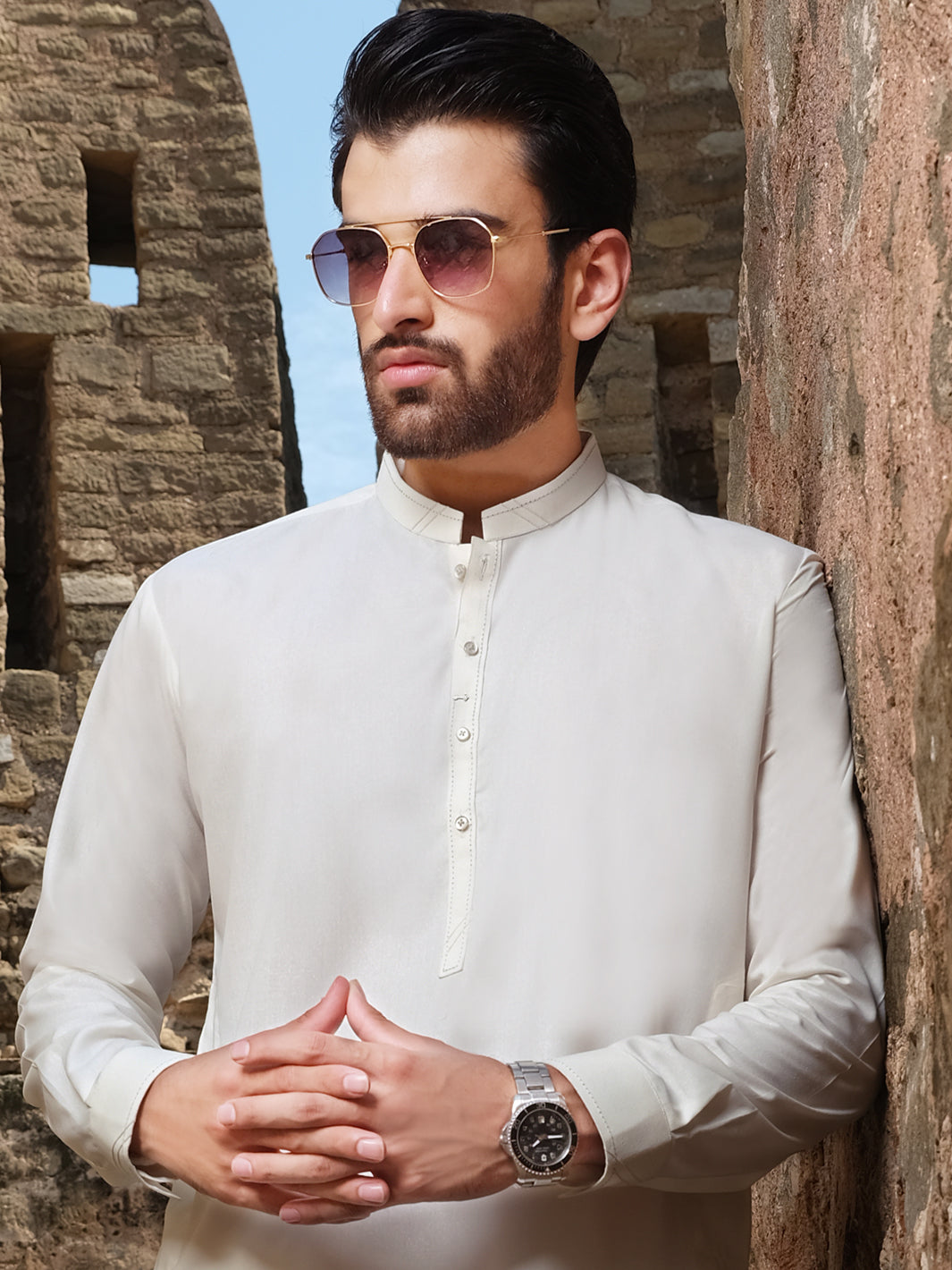Off White Blended Kameez Shalwar - AL-KS-2539