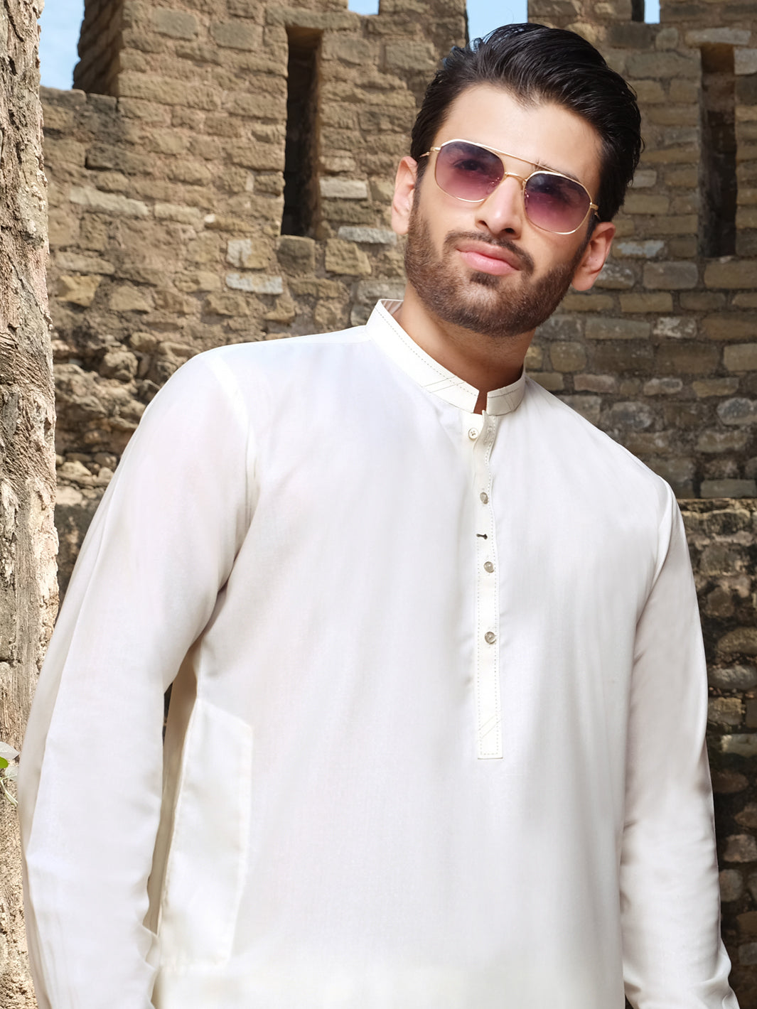 Off White Blended Kameez Shalwar - AL-KS-2539