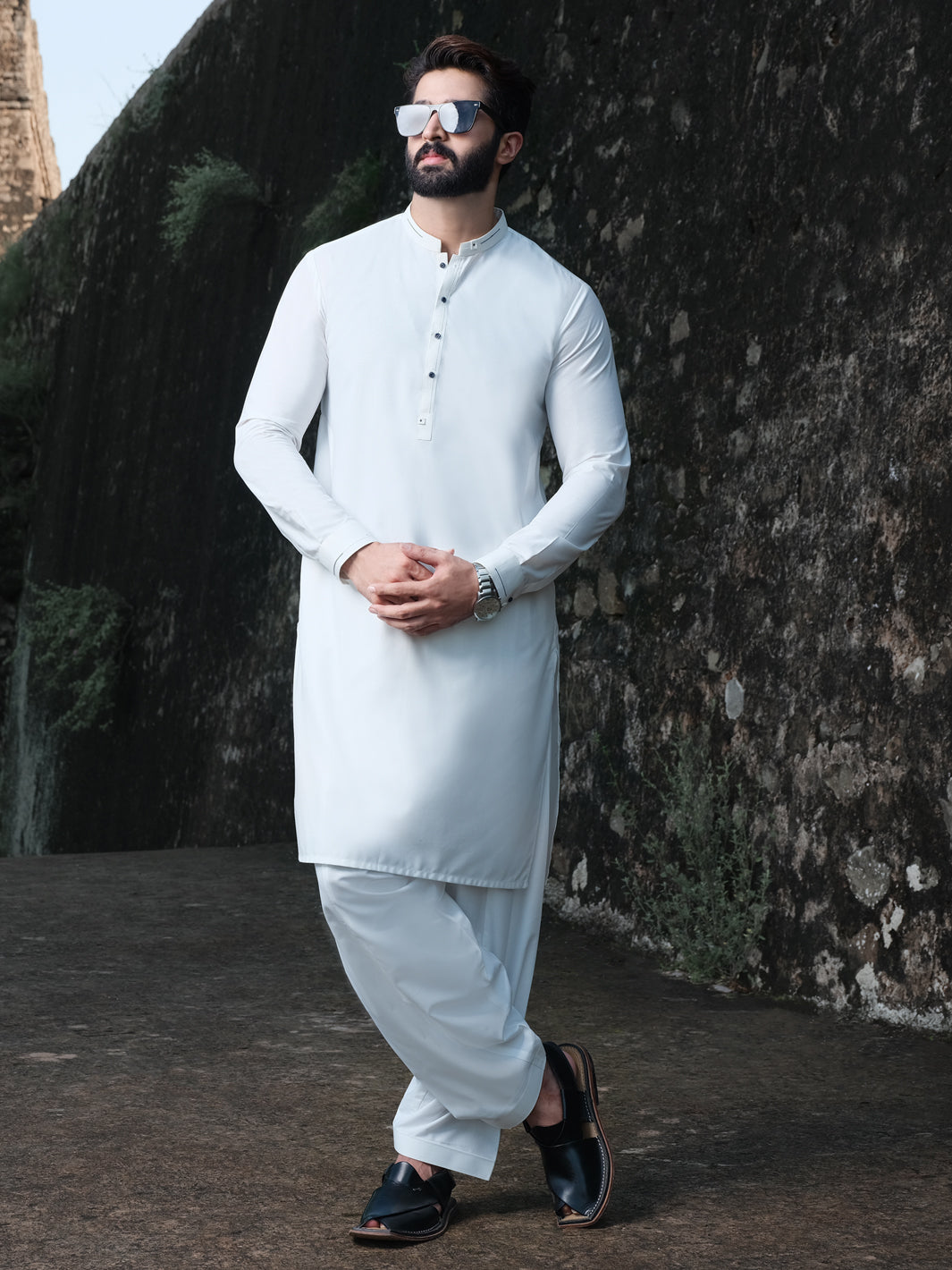 White Blended Kameez Shalwar - AL-KS-2540