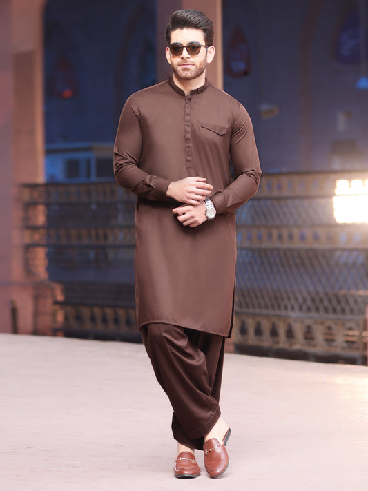 Brown Blended Kameez Shalwar - AL-KS-2557
