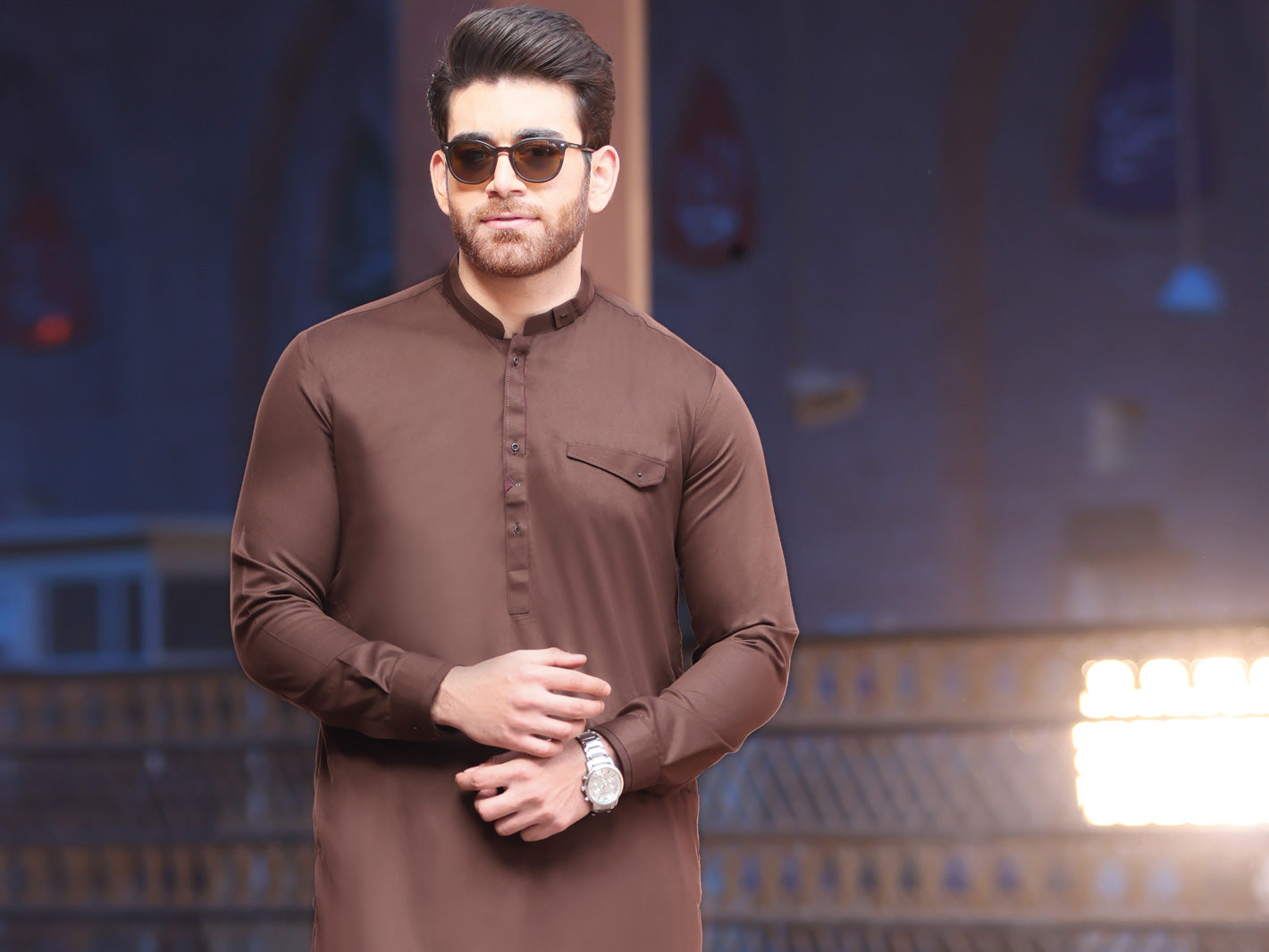 Brown Blended Kameez Shalwar - AL-KS-2557