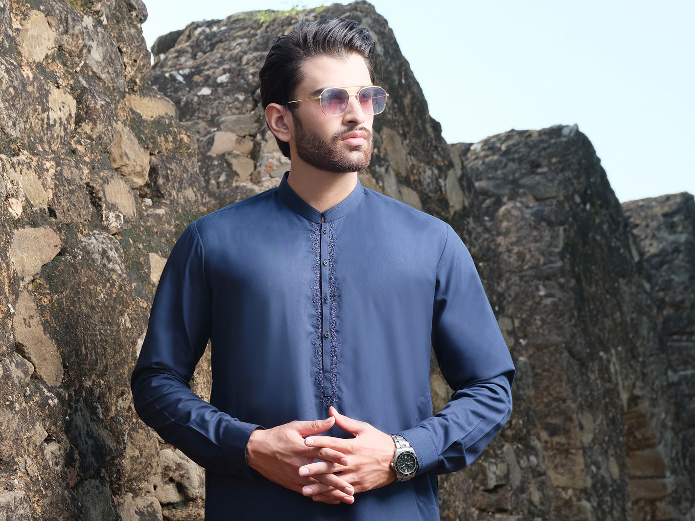 Blue Blended Kameez Shalwar - AL-KS-2558