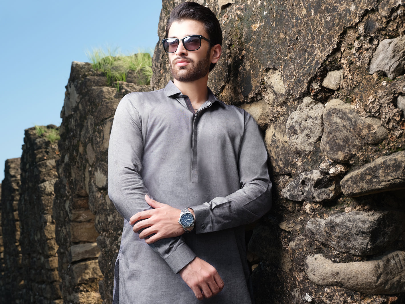 Grey Blended Kurta Pajama - AL-KS-2564