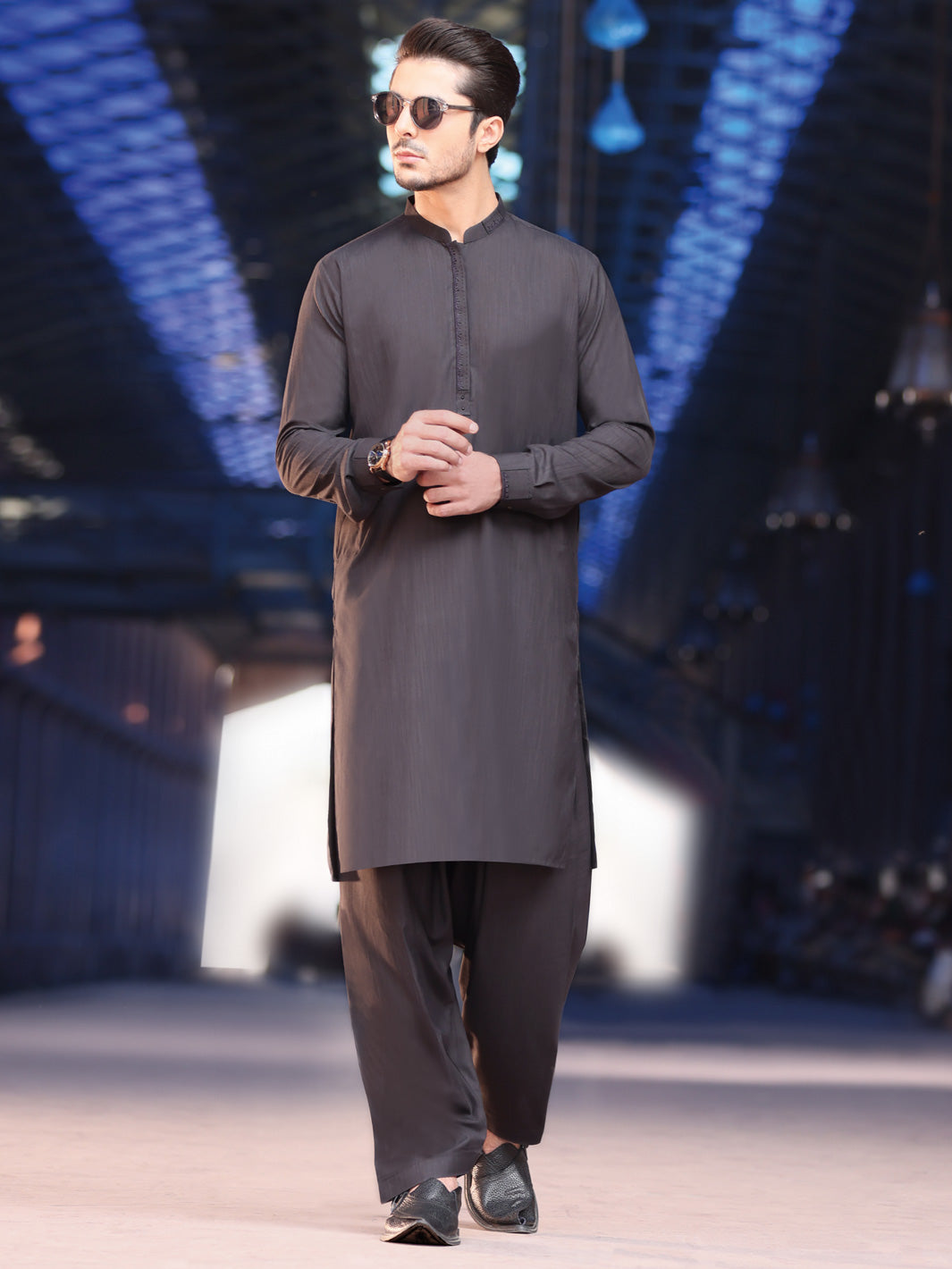 Dark Grey Blended Kameez Shalwar - AL-KS-2565