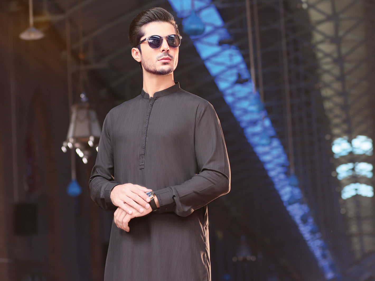 Dark Grey Blended Kameez Shalwar - AL-KS-2565