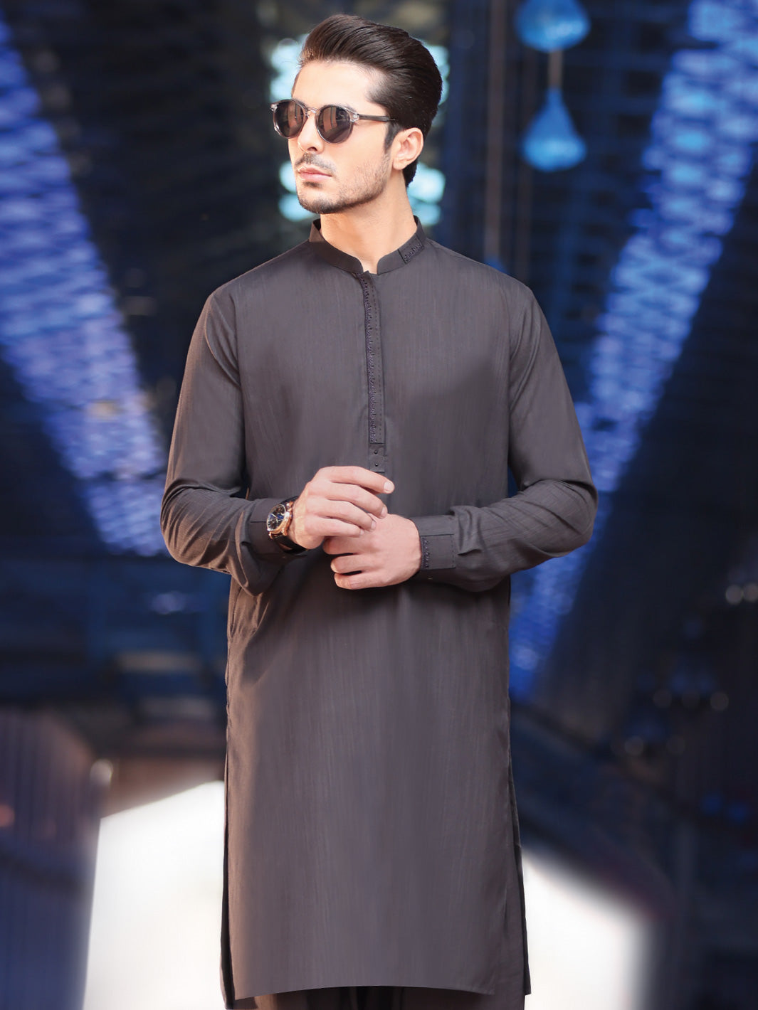 Dark Grey Blended Kameez Shalwar - AL-KS-2565