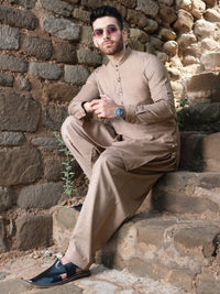Light Brown Blended Kameez Shalwar - AL-KS-2571
