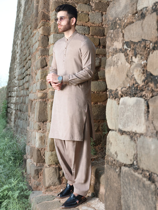 Light Brown Blended Kameez Shalwar - AL-KS-2571
