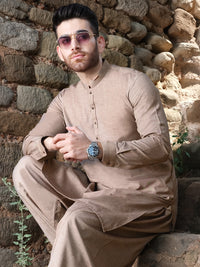 Light Brown Blended Kameez Shalwar - AL-KS-2571