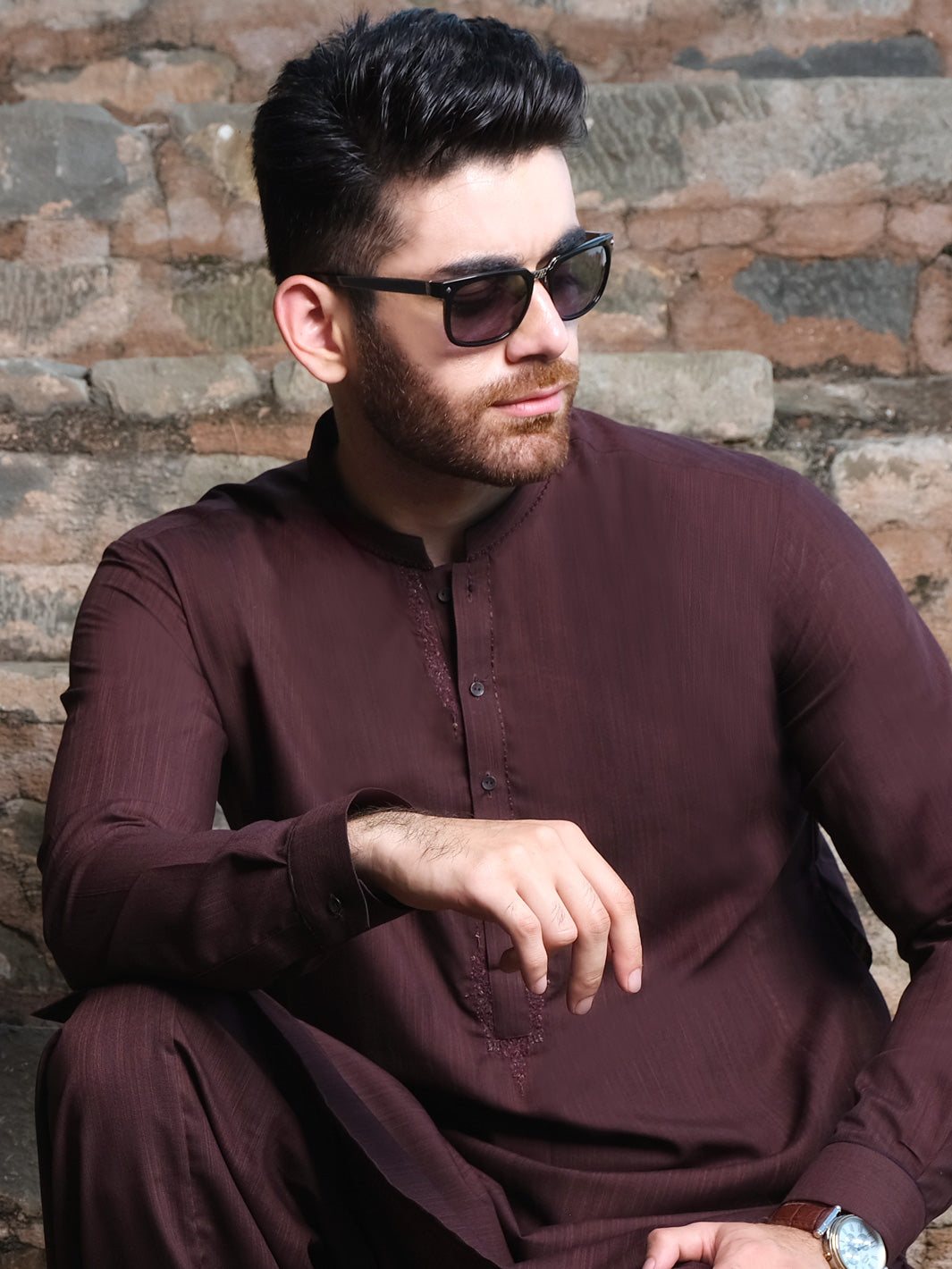 Maroon Blended Kameez Shalwar - AL-KS-2576