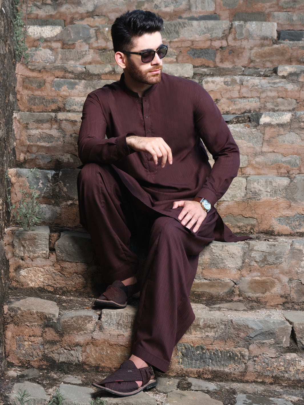 Maroon Blended Kameez Shalwar - AL-KS-2576