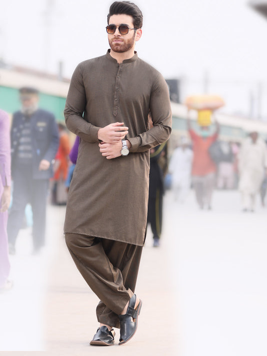 Brown Blended Kameez Shalwar - AL-KS-2582