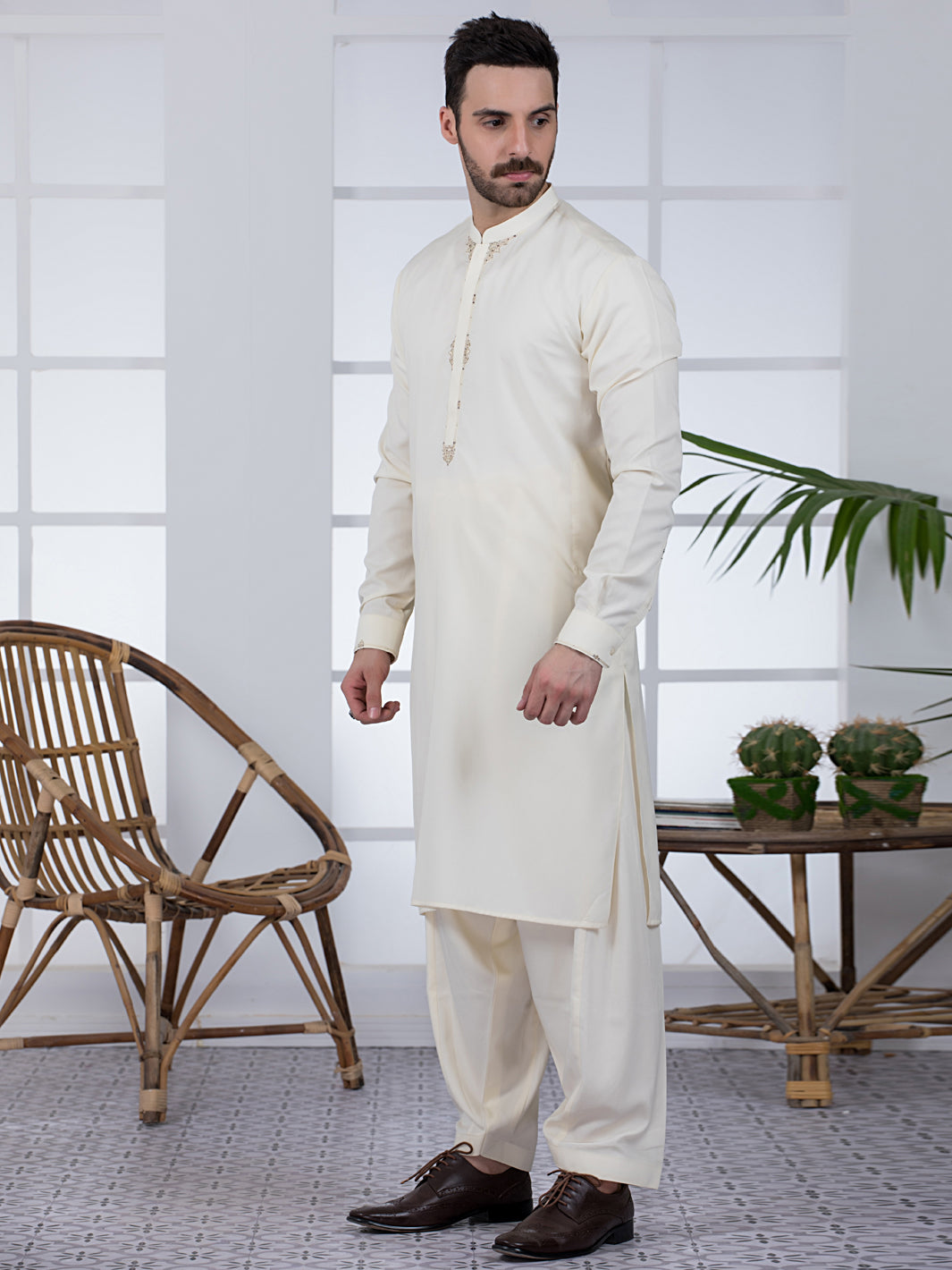Cream Kameez Shalwar - AL-KS-2800